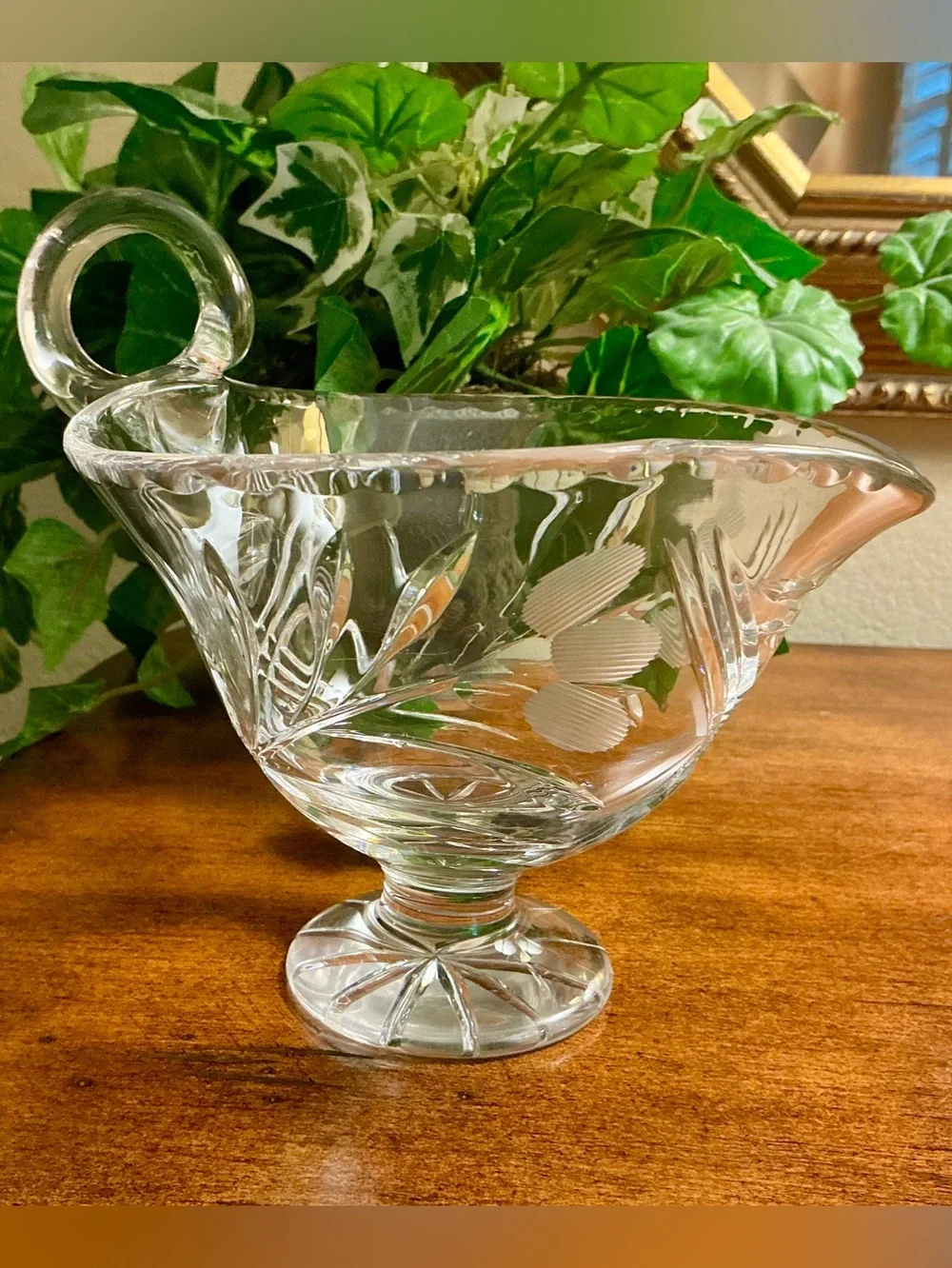 Vintage Clear Etched Crystal Gravy Bowl